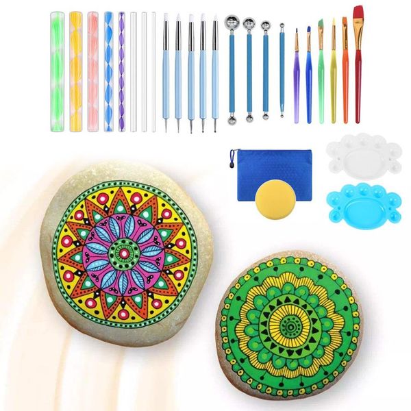 Mandala Dotting Araçları Boyama için Set Kaya Boyama Kayaları Nokta Kaya Taş Boyama Kalemi Polka Dot Araç Şablonu Kozmetik