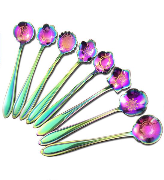 Tavolo da tavolo in acciaio inossidabile arcobaleno cucchiaio di fiori creativo mini mescolanti cucchiai gelati zucchero spoon5040648