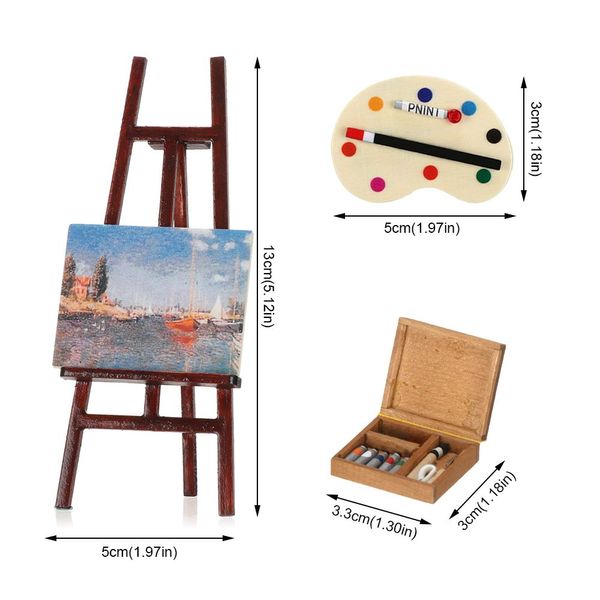 1:12 Dollhouse mobilya minyatür şövale ahşap kutu çizim tahtası sanatçısı boya kalem bebekleri diy model set oyuncak aksesuarları