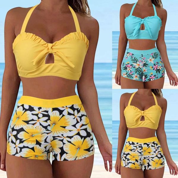 Frauen Badekleidung Badeanzug Tankini Set 2 Stück floral bedrucktes Badeanzüge Freizeitbrett Shorts Bikini für Schwimmanzug