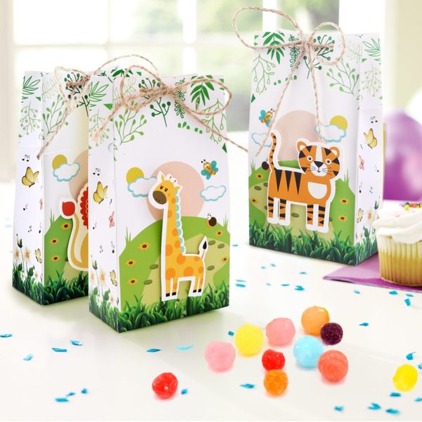 Ourwarm Kids Birthday Candy Bags mit Aufklebern süße Tiere Einhorn Kekspapier Party Dekor Babyparty Hochzeit Geschenke Geschenk