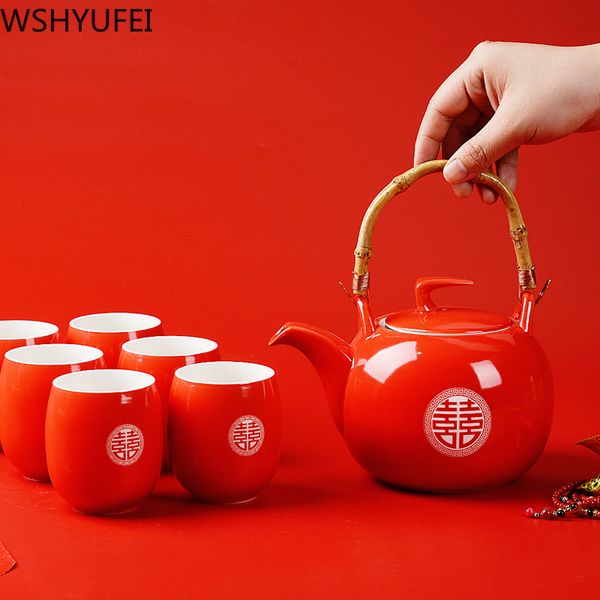 WSHYUFEI CEDIMENTO RED RED TEAPOT PRESENTE DE PORCELAINO ESTILO DE CASAMENTO CHINESTRO CONSELHO DE TEAPONATO DE TEAPOT FILTE FILTE LUZUGH