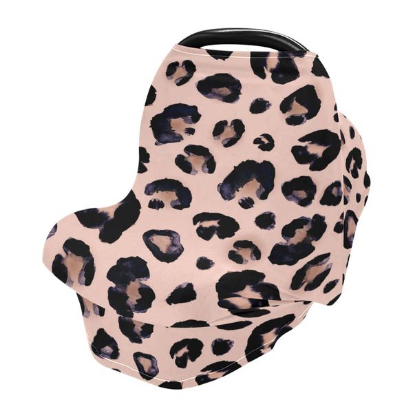 Tampa de assento de leopardo preto rosa Tampa de assento de enfermagem Cobertura de amamentação Cobertura elástica e respirável Tampa do carrinho infantil