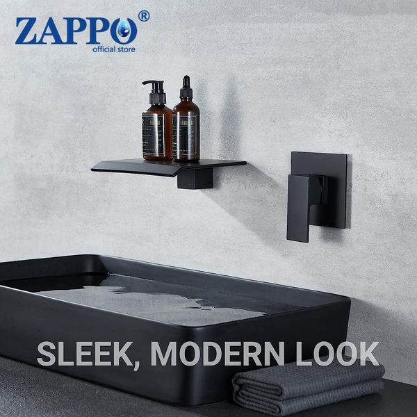 Zasso opaco nero bagno nero lavandino rubinetto da bagno a cascata mixer caldo tocco di uscita di uscita in ottone a parete montata