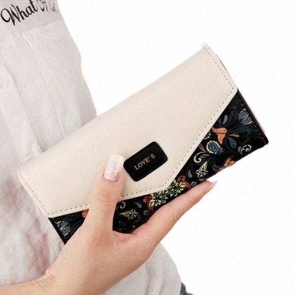 Wristlet Fi Hüllkurve Frauen Brieftasche Hit -Farbe 3 -fache FRS Drucken PU Leder Brieftasche LG Damen Clutch Münze PHE Tasche H1TT#