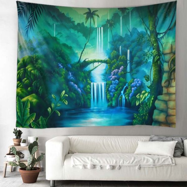 Fantasy Landschaft Wandteppich Psychedelic Forest Home Decor Art Wall Hanging Boho ästhetische Zimmer Dekor Home Yogamatten Matratze