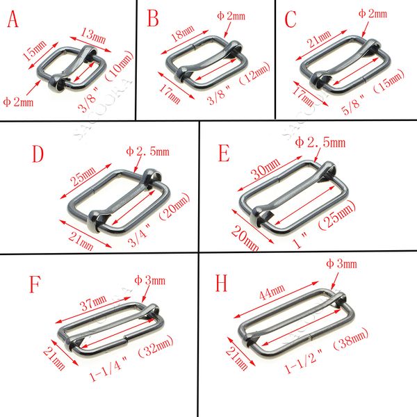 5pcs/Pack Metallrutschen Tri-Glides Drahtgeformte Rollenstift Schnalel Gurt Slider-Einstellungsschnallen Rechteck-Einstellungsgurte Schnüreschnallen