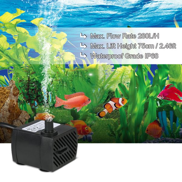 2/2,5/4W Mini -Tauchwasserpumpe für Aquarium -Tischfontänen Wassergärten und hydroponische Systeme mit einer Düse