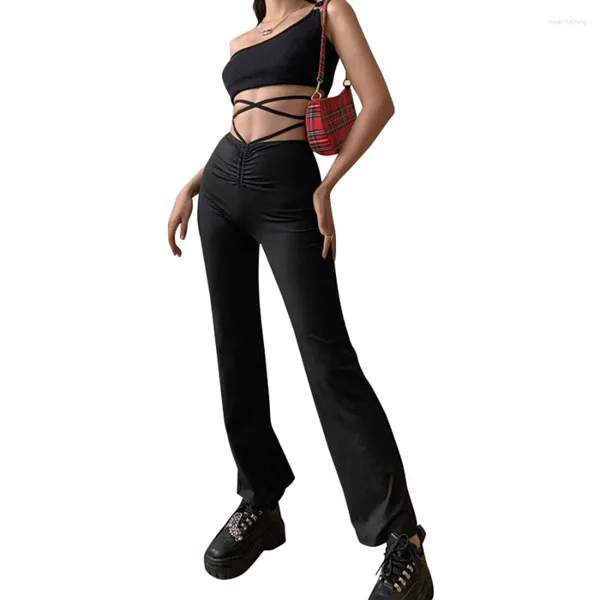Женские брюки 2024 Летние женские брюки черная низкая талия плиссированная повязка скина
