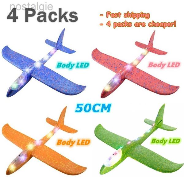 Giocattoli volanti a LED 4packs da 50 cm kit in pianta in volo con aliante con aliante con lancio leggero a mano set di aeroplani per esterno giocattoli modello di aereo per bambini 240410