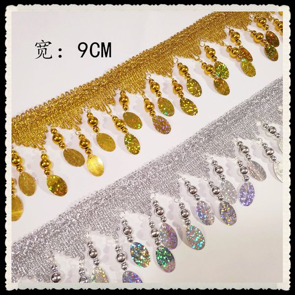 2yard/lot oro argento wavy paillettes ellisse paillettes fai da te tassel tassel marginale tende da matrimonio danza latina fase costume accessori