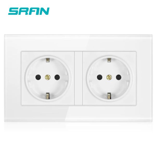 SRAN -Wandkristallglasplatte 146*86 Multi -Way -Netzwerkstopfen geerdet 16A EU Standard -Elektroauslass Doppelstreifen