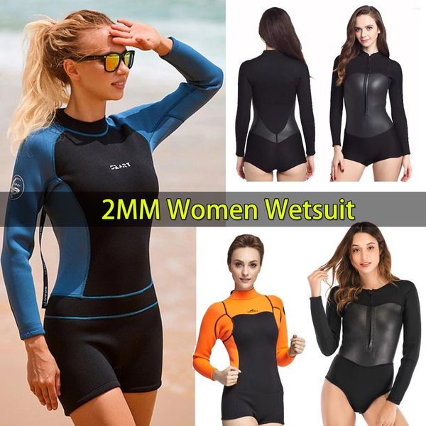 Mulheres femininas Mulheres Shorty Wety Toites de neoprene de 2 mm de manga longa com proteção contra zíper com zíper para o mergulho Snorkeling Surfing