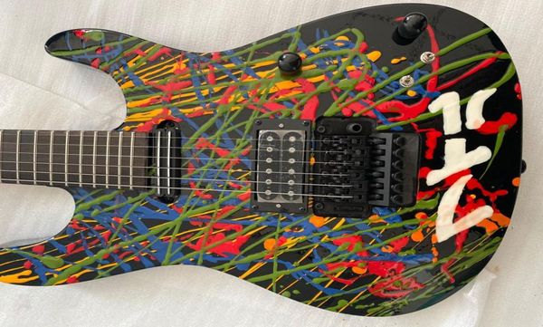 Alftern Shop Jack Son Pc1 assinou o 30º aniversário Phil Collen Splatter pintado à mão guitarra elétrica Floyd Rose Tremolo Bridge Blac2730294