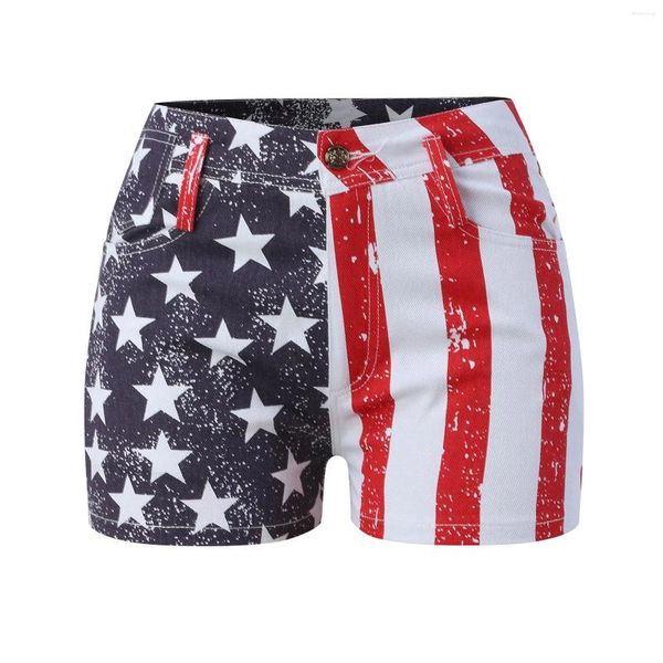 Shorts femininos rasgou a bandeira americana de jeans de jeans casuais de jeans de cia