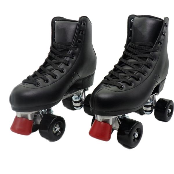 Patins de rolos pretos para costas para adultos filhos, patines esportivos de linha dupla, fitness, exercício, botas de patins quad, tamanho 35-44