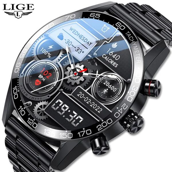 Смотрите 2023 Lige Smart Watches for Men Smart Watch Bluetooth Call SmartWatch Fashion Business Clock New SmartBand Man Fitness Tracker