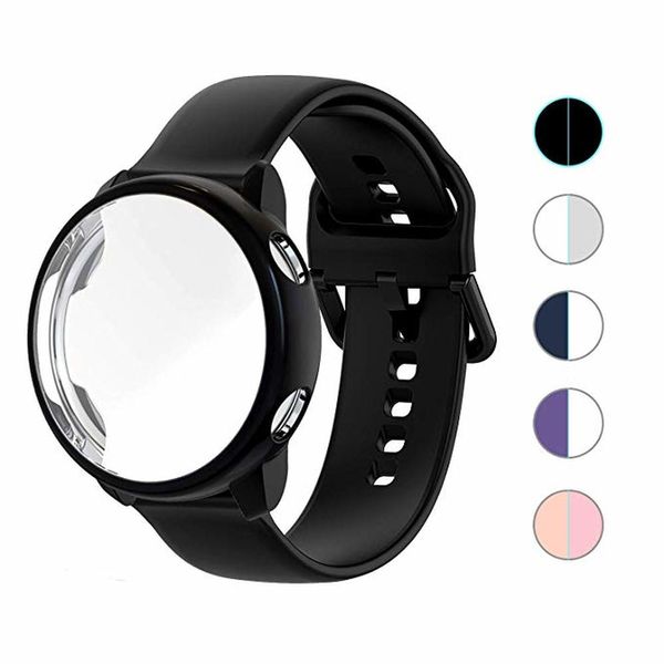 Samsung Galaxy için 2 In1 İzle Aktif 2 44mm 40mm Strap Akıllı Saat Silikon Bant +Kılıf Kapağı Galaxy Watch Active2 Tam Kapsam