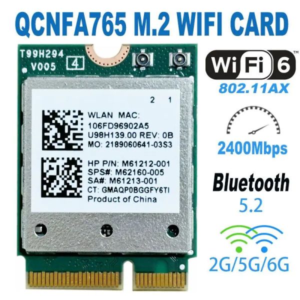 Carte QCNFA765 WiFi 6E 802.11ax 2,4g/5G/6G WiFi 2400M BT5.2 per laptop NFA765 Wifi6 NGFF CARD HUANANZHI X99F8 SPS: M62160005