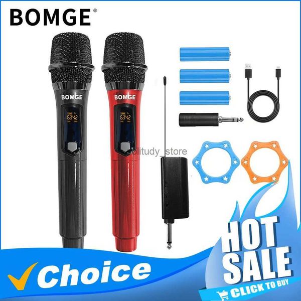 Mikrofonlar Kablosuz Mikrofon Metal Metal Çift UHF Kablosuz Dinamik Sistem Karaoke partileri için 1800mAh şarj edilebilir alıcı