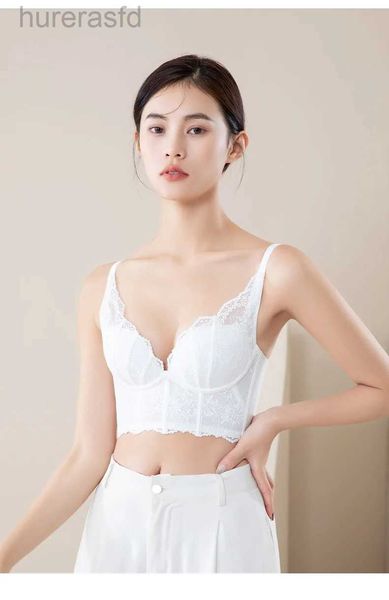 Bras Regolazione della seta Tipo di reggiseno wireless in pizzo laterale piega sottile reggisella 3/4 tazza di spalline fisse cinghie comodi mutande senza cuciture 240410