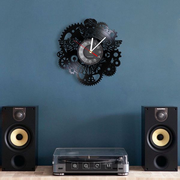 Steampunk Owl Wall Art Wall Clock Vinyl Vinyl Dracord Orologio per la casa Cenda Cog Owl Owl Orologio da parete personalizzato