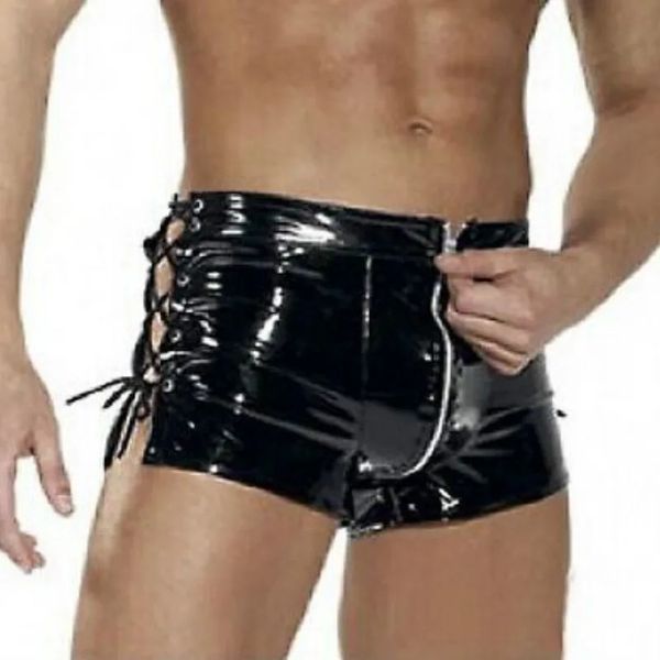 Плюс размер ПВХ мода летние высококачественные шорты сексуальные мужчины из искусственных кожа трусики повседневные короткие брюки трусики 240410