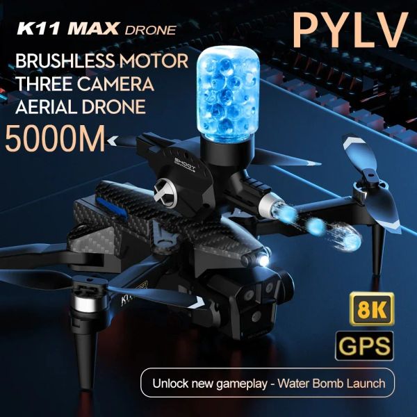 Drohnen Pylv K11 Max RC Drohne Professionelles Luftfotografie Flugzeug Threecamera Hindernisvermeidung Faltbar Quadcopter Spielzeuggeschenk