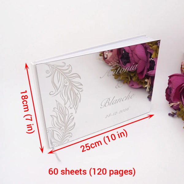 25x18cm Horizontal Tree Leaf Art Design de Arte do Espelho Acrílico Personalizado Cobertão de Casamento Livro de Vigilantes Verifique o livro