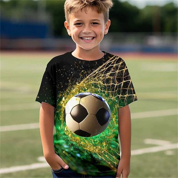 Camisetas chilren roupas meninas de 10 a 14 anos Jersey garoto de futebol usa tampos de estampa de futebol para crianças coreanas camisetas novas na camiseta de verão 240410