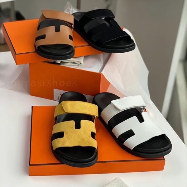 Designer Slides Sandals H pantofole vera in pelle vera femmina a fondo piatto Flip scarpe casual scarpe ghiottling slibbrofine di lusso di sesso di sesso di pannelli da spiaggia neutra