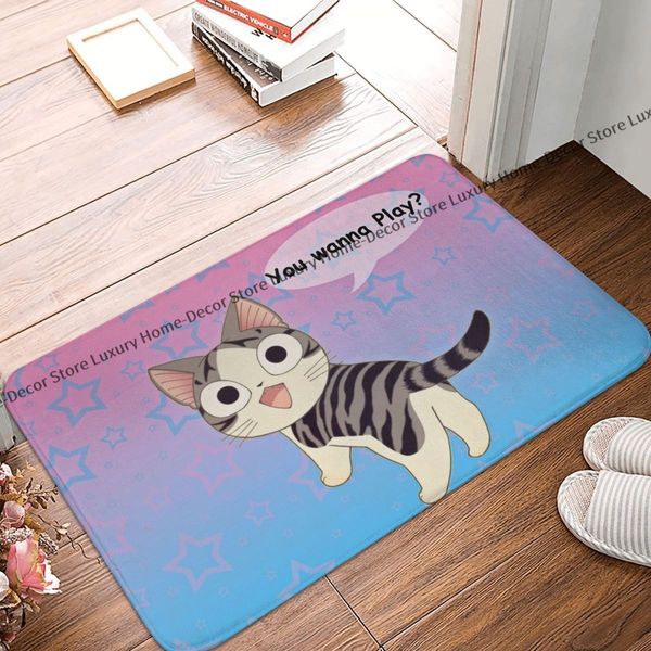 Capacho de capacho não deslizante Chis Chis Sweet Home Chi O Carpete do Piso Cat Welcome Rug Decor Indoor