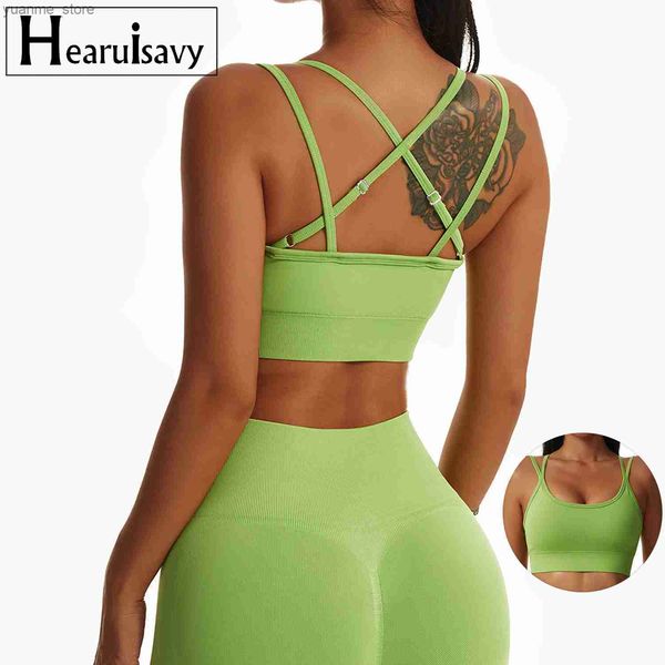 Roupas de ioga tiras duplas ombro ombro de ioga Bra OpenWork Top Top Women Fitness Gym Sports Bra Bra Pull Up Colet Women Training Underwear Y240410