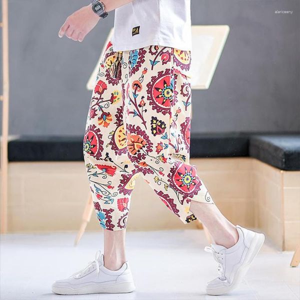 Pantaloni da uomo estate sottili in stile cinese aderente capri