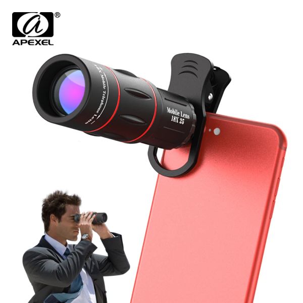 APEXEL DE LENS UNIVERSAL 18X25 ZOOM monocular HD Lente de telefone celular óptico Observando a lente 18x Lente telefoto com tripé para smartphone