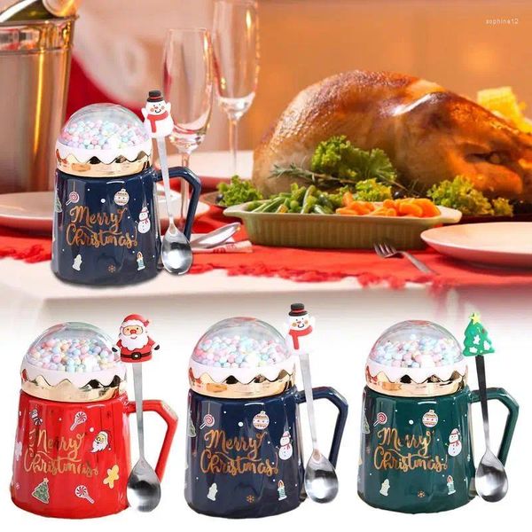 Tassen Weihnachtskasse Geschenkset mit Winter Schneekugel Deckel Hitzeresistent Handgrip Tasse Retro -Keramikkaffee für Frohe