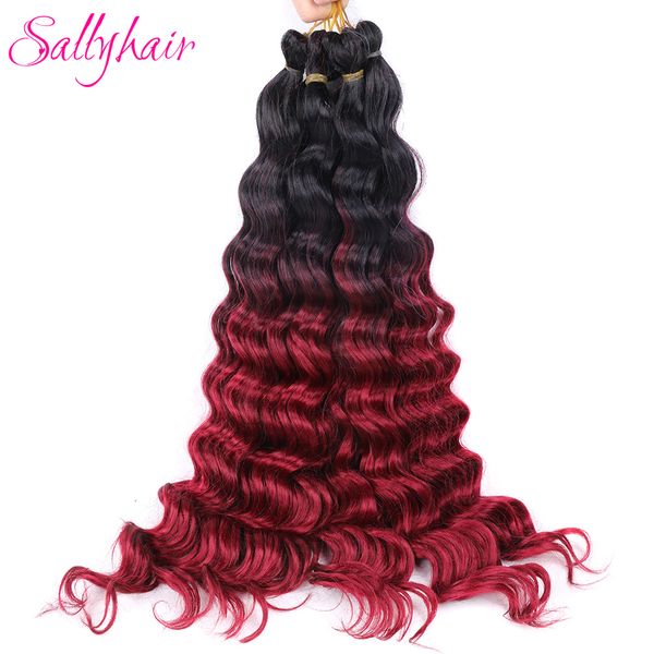 Sallyhair Deep Wave Curly Synthetic Flechthäutchen Zöpfe Haare Wellenwelle hohe Temperaturfarbe Haarverlängerungen