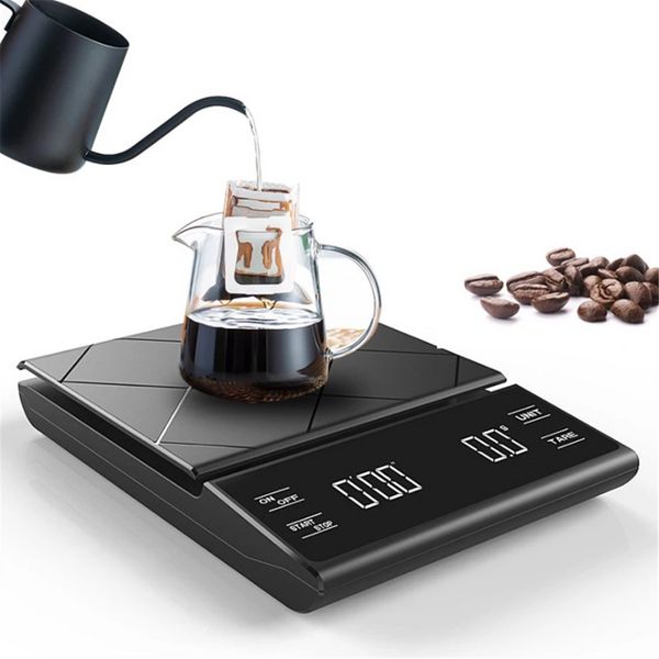 USB -Ladung Elektronische digitale Skala Tropf Kaffee Skala Küchskalte Smart Pour Coffee Skala Lebensmittel -Gewichtsbalance 3 kg/0,1 g