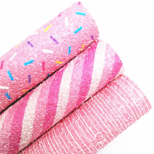 Pink Sprinkles Stripes corações de folha de tecido de vinil de glitter estampado de feltro de feltro de feltro de feltro de feltro de vinil para diy size r475b