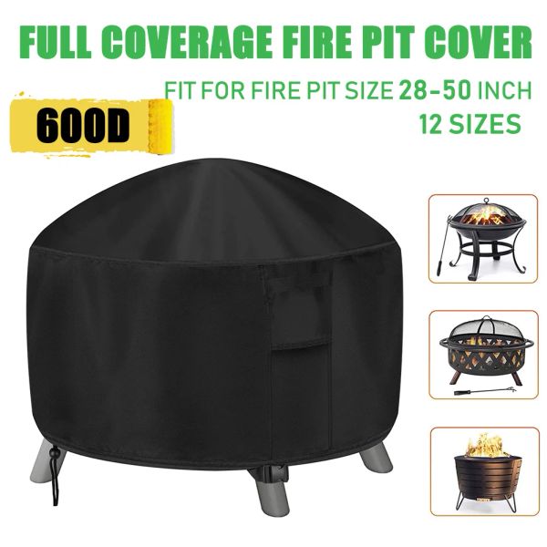 12 Größe schwerer 600d wasserdichte Terrasse Feuerstelle BBQ Grill Cover Outdoor Garten Yard rund Grillabdeckungstisch Abdeckung UV -Beschützer