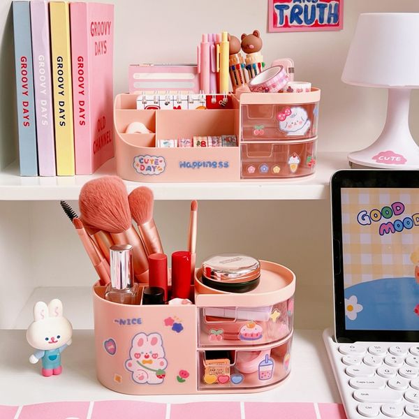 Organizzatore desktop Kawaii INS Desktop Organizzatore a doppio livello Multifunzionale Porta a penna Mistenze per trucco da botteghino di articoli di cartoleria botteghino