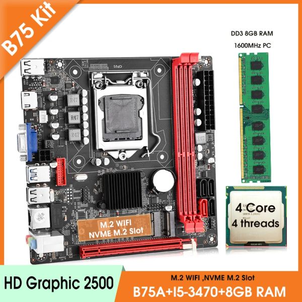 Placas -mãe B75 LGA 1155 Motherboard Conjunto com I5 3470 e 1*8GB DDR3 1600MHz Desktop Ram nvme m.2+ wifi m.2 kit de interface