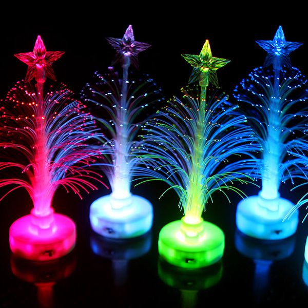 Светодиодная красочная волоконно -оптическая рождественская елка цветной волоконно -оптическая медленная светодиодная рождественская елка с верхней звездной аккумулятором питается