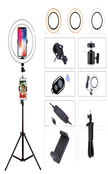 LED Ring Light Po Stüdyo Kamera Işık Pografi YouTube Makyajı için Dimmable Video Işığı Tripod Telefon Tutucusu1070645