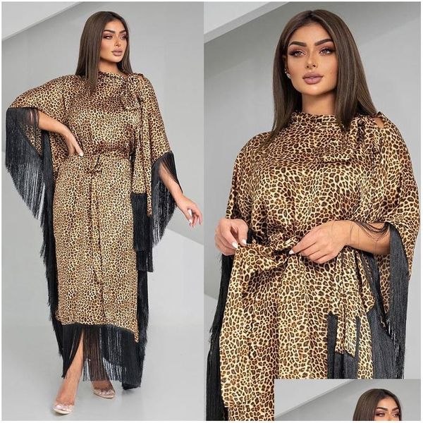 Roupas étnicas Mulheres modernas Moda Moda Mangas de morcego Tástels Kaftan leopardo Vestidos de festa de festa elegante Dubai árabe DH9LU