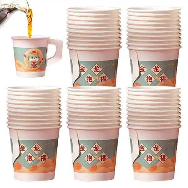 Tassen 2024 Jahr Dragon Tea Tasse Chinesische Pappbecher 50pcs mit Griffkaffee