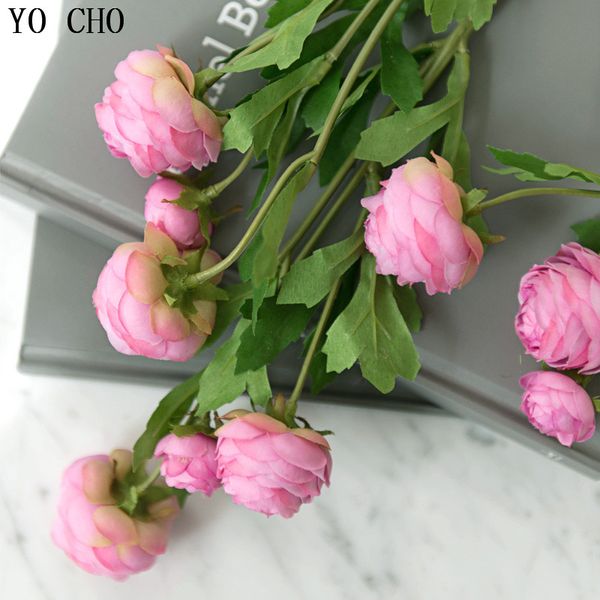 Yo Cho 3 Cabeças/Chamado Tea Rosa Rosa Flor Artificial Peonias de seda branca Centro -peças de casamento de casamento de buquê Decoração de festa em casa Diy Flor Diy