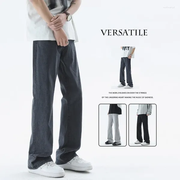 Jeans masculinos 2024 Men da primavera Baggy coreana moda de estilo clássico calça jeans de qualidade de vento neutro confortável