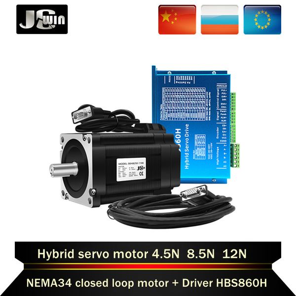 NEMA 34 4.5N 8.5N 12n.m Kapalı Döngü Motor Kiti Hybird Servo Sürücüsü HBS860H + DC 86 2 Faz Step Motor Kodlama Hattı