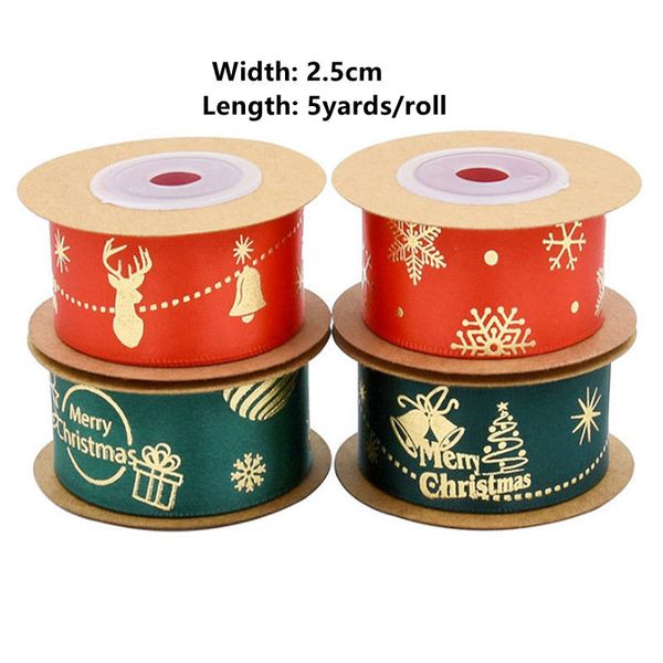 5yards 25mm Weihnachts -Satin -Bibbons Tape Geschenkbögen basteln natürliche gedruckte DIY -Gurtband -Nähkleidung Hochzeitsfeier Dekoration